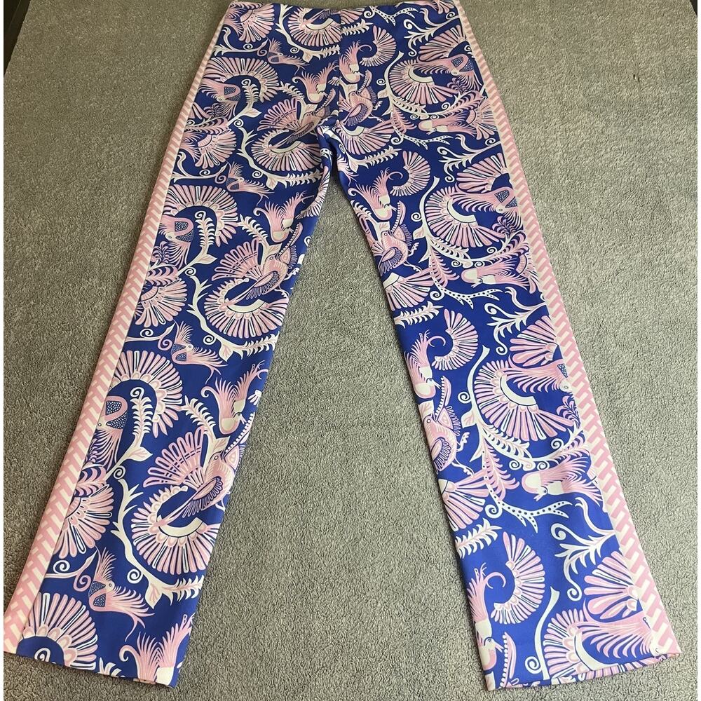 CK Bradley Women's Size Medium Palazzo Pants Blue Pink Bird Graphic Wide Leg M - Picture 9 of 9